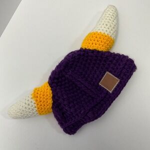 Handmade Minnesota Vikings Kids Stocking Hat with Horns Purple Gold Crochet Knit